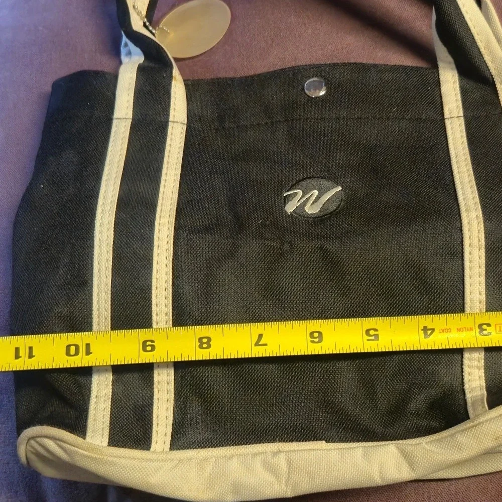 Vintage W Logo Canvas Tote‎ Bag Black Cream Snap Closure Small Handbag